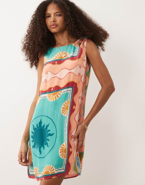 Nobody's Child tie detail sleeveless shift mini dress in coral print - view 1