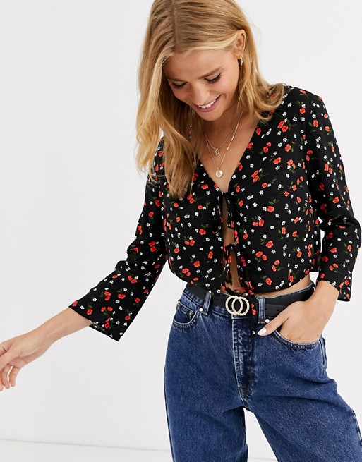 Nobody's Child tie front blouse in poppy floral