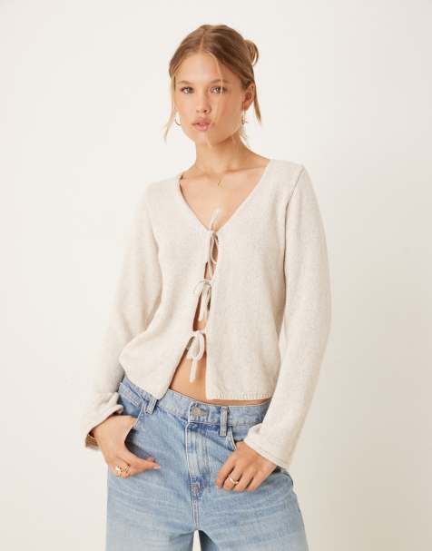 Nobody's Child tie-front cardigan in ivory - view 1