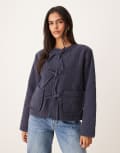 [Nobody's Child] Nobody's Child tie-front quilted jacket in navy-Blue S Navy