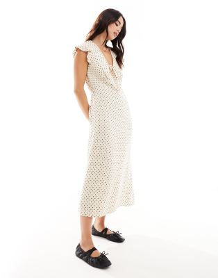 Nobody's Child Tie Midi Dress In Cream Spot-white