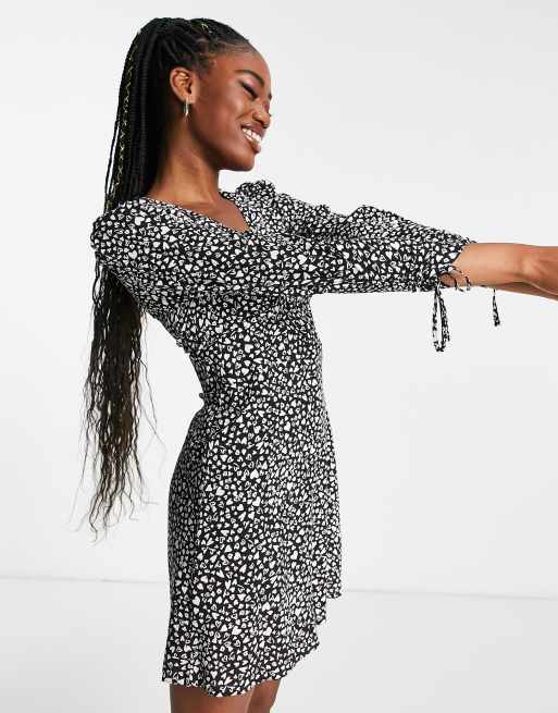 Nobody's Child tie sleeve mini tea dress in black heart print, 4 of 4