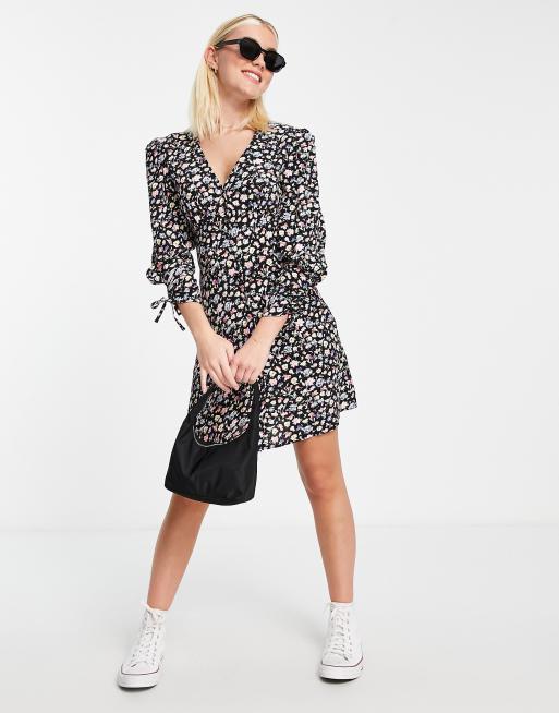 Nobody's Child tie sleeve mini tea dress in ditsy floral