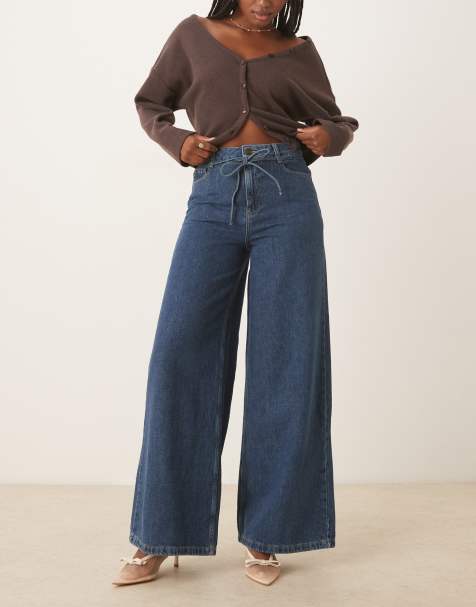 Nobody's Child tie waist wide leg jeans in mid vintage wash - view 1