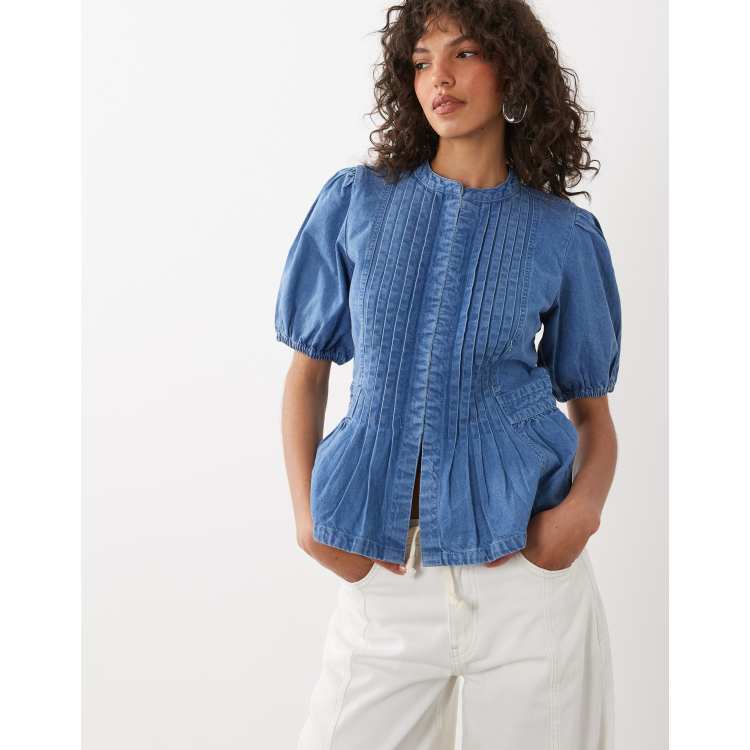 Nobody's Child Tillie denim crew neck pleat front hook and eye