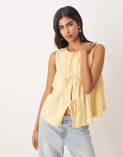 Nobody's Child Tilly bow front tank top in lemon