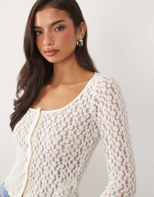 Nobody's Child - Top a maniche lunghe bianco in pizzo con scollo a barchetta, 3 di 4