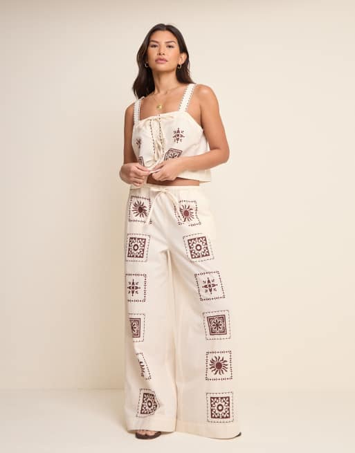 Nobody's Child tie top and wide leg pants set in cream, 3 of 3