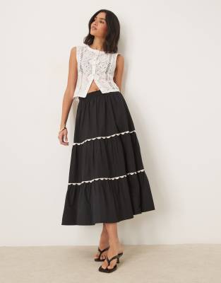 Topsie tiered midaxi skirt in black