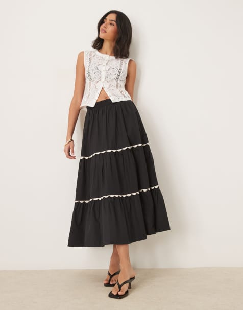 Nobody's Child Topsie tiered midaxi skirt in black - view 1