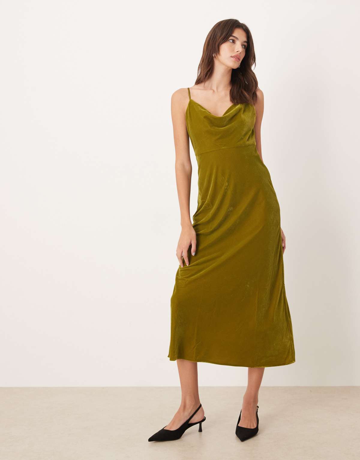 Nobody's Child Trixie velvet cami midaxi dress in olive