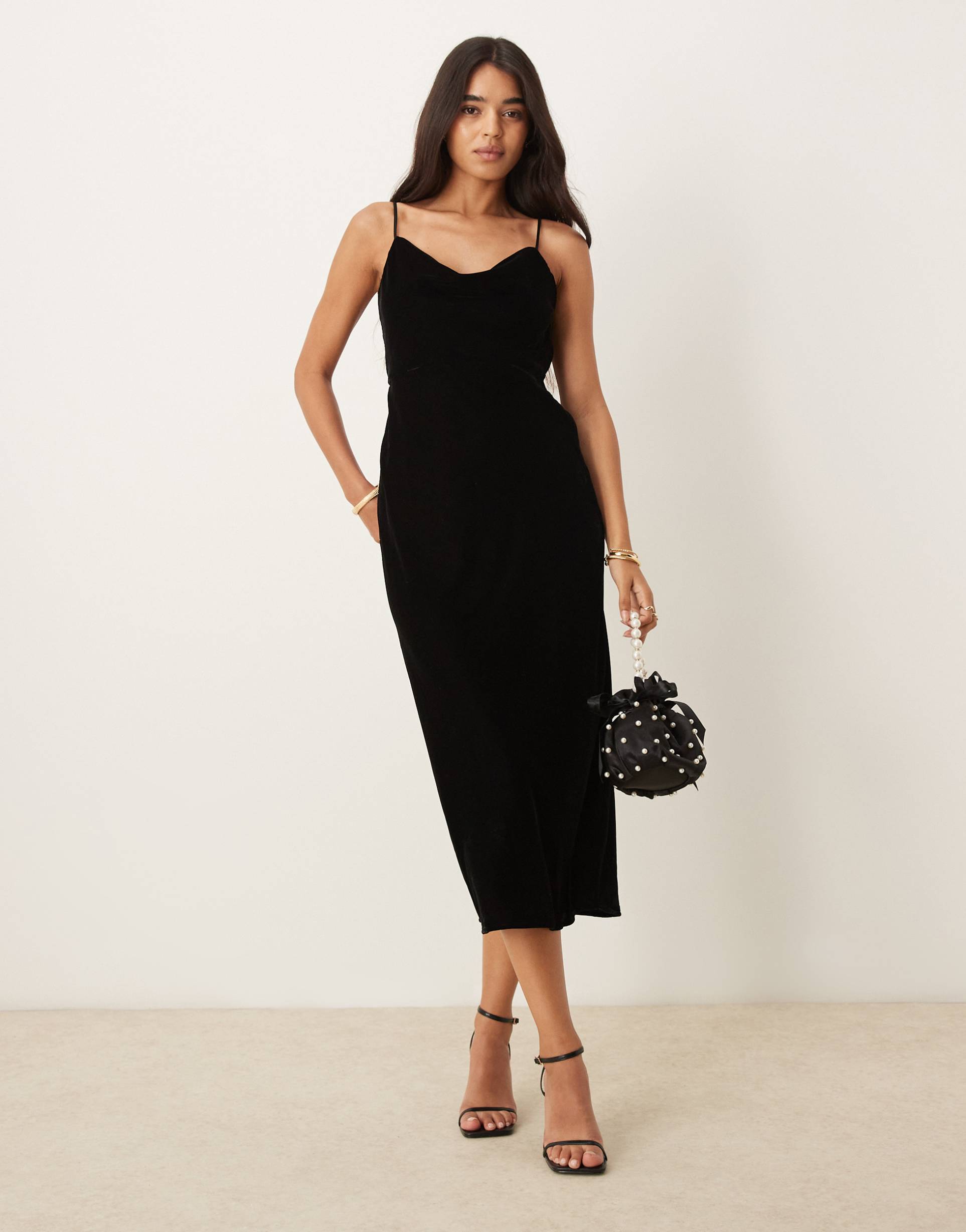 nobody's child trixie velvet cami midi dress in black