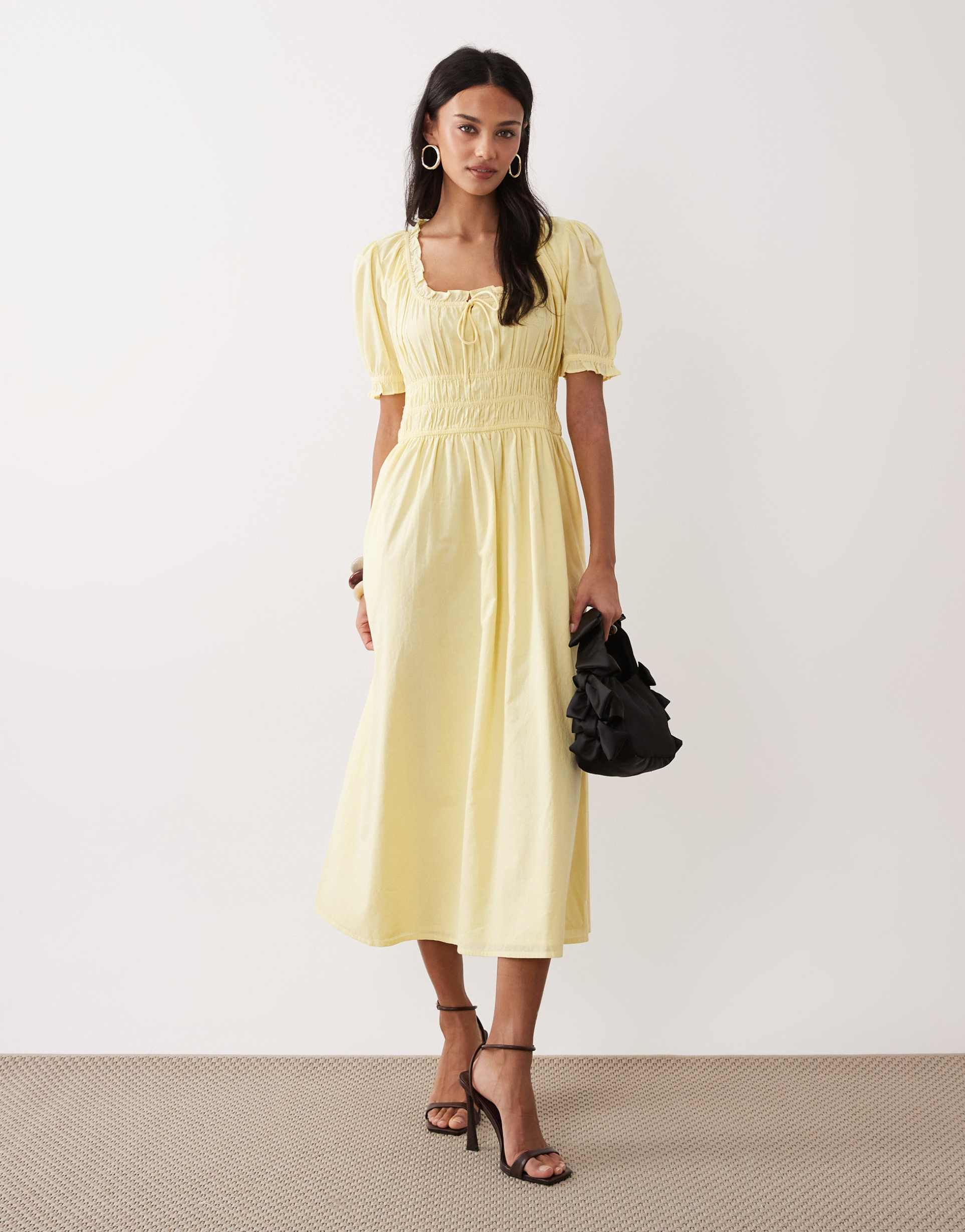 nobody's child tula midi dress in lemon yellow