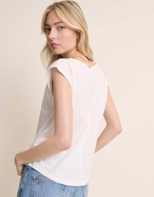 Nobody's Child Turn up sleeve jersey top in white, 5 of 5