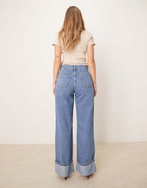 Nobody's Child turn up wide leg jeans in mid wash denim | ASOS