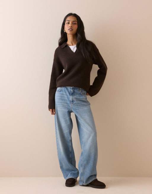 Nobody's Child V-neck collared jumper in brown, 4 of 5