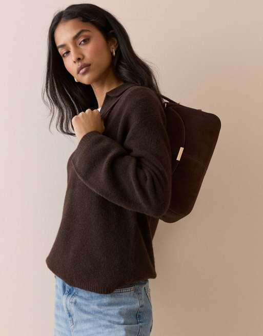Nobody's Child V-neck collared jumper in brown, 5 of 5