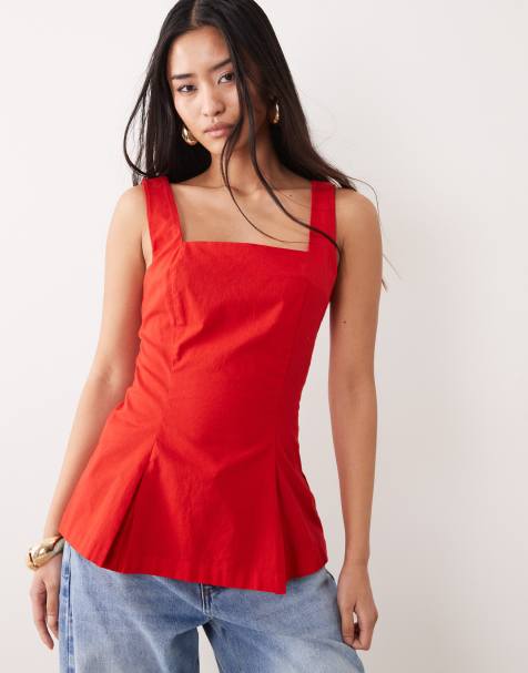 Nobody's Child Valencia cotton rich square neck peplum top in red - view 1