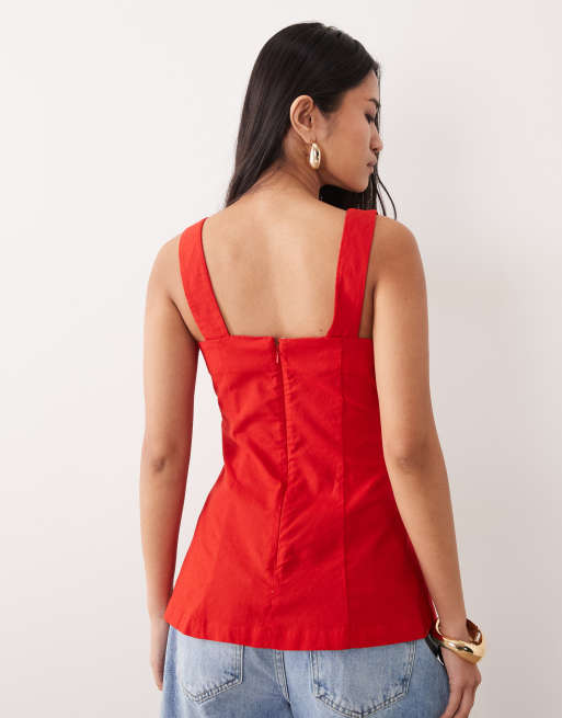 Nobody's Child Valencia cotton rich square neck peplum top in red, 4 of 4