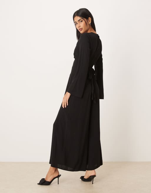 Nobody's Child Valencia v-neck button front pleated leg jumpsuit in black, 2 of 4