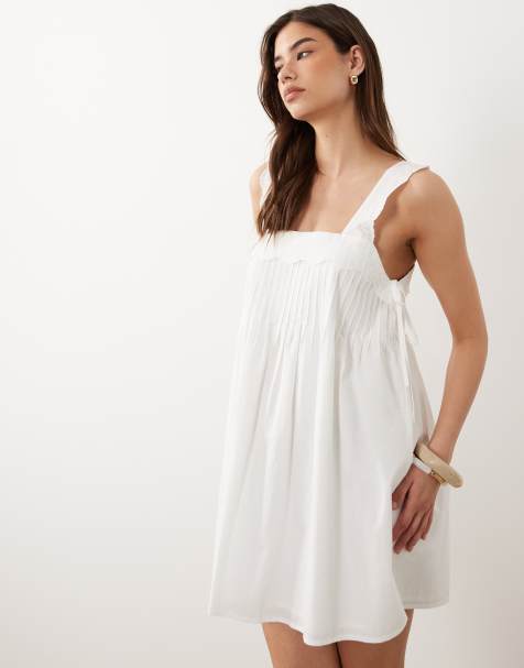 Nobody's Child - Valerie - Robe courte plissée en coton à encolure carrée - Blanc - view 1