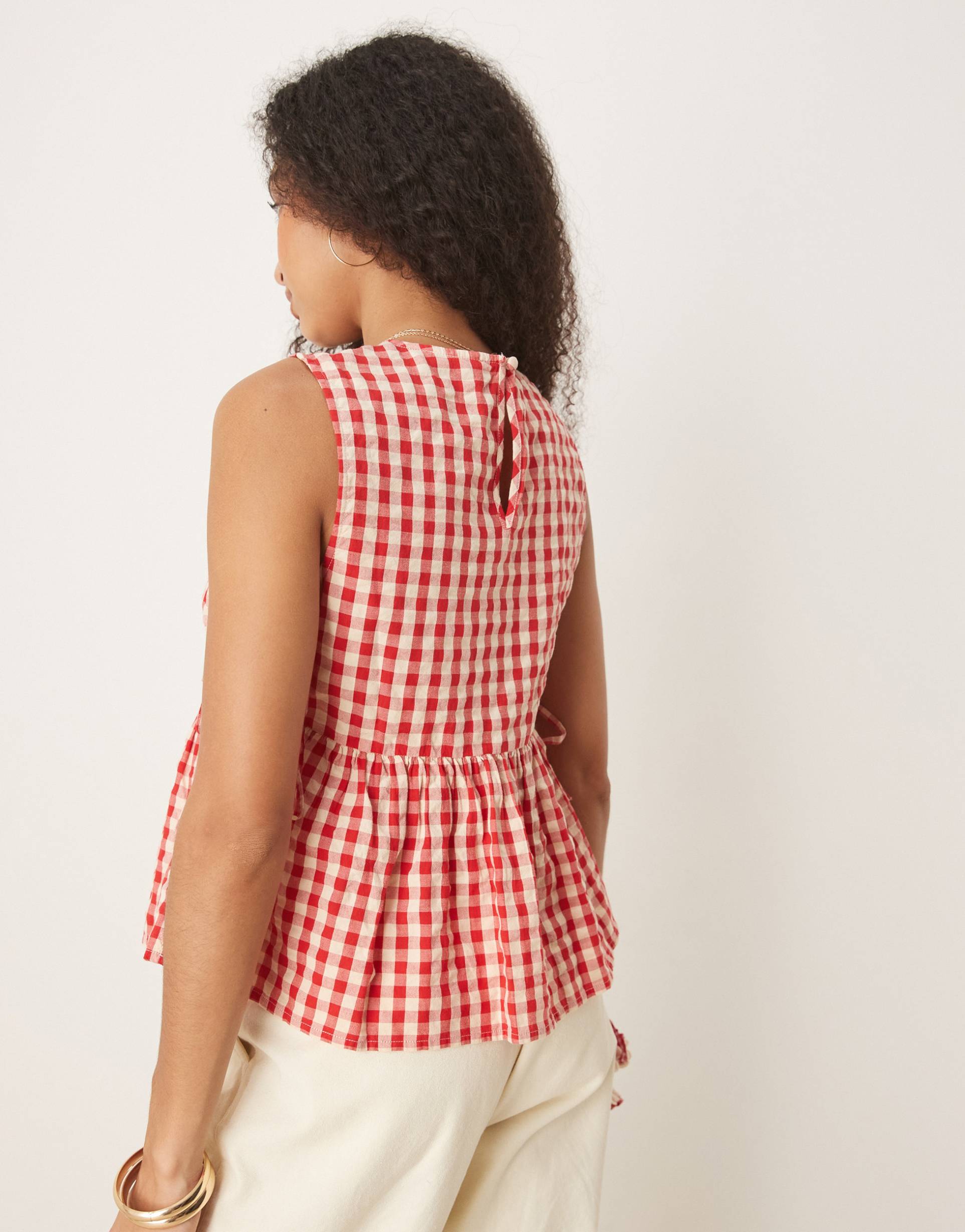nobody's child valerie tie side top in red gingham