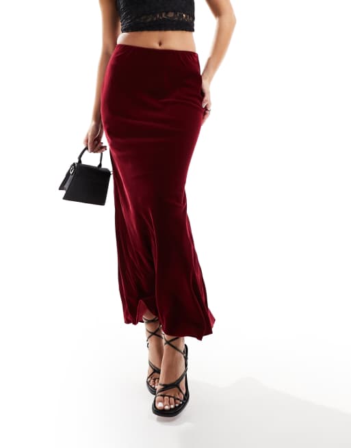 Long red velvet outlet skirt