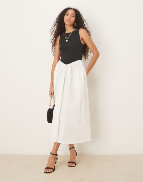 Nobody's Child Verity drop hem mono contrast midi dress in black and white - view 1