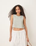 [Nobody's Child] Nobody's Child Verity tie-side linen look top in beige stripe-Neutral 16 Beige