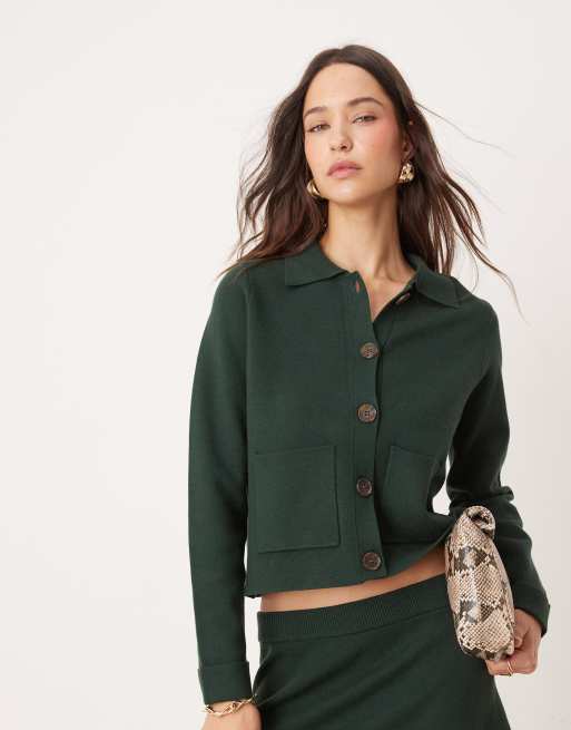 Nobody's Child - Vest met knoopsluiting en kraagje in donkergroen, deel van co-ord set