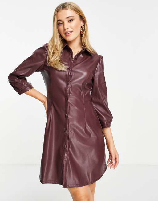 Nobody's Child - Vestito camicia corto in pelle sintetica color ribes nero