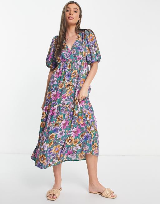 Nobody's Child - Vestito con maniche a sbuffo e stampa floreale multicolore