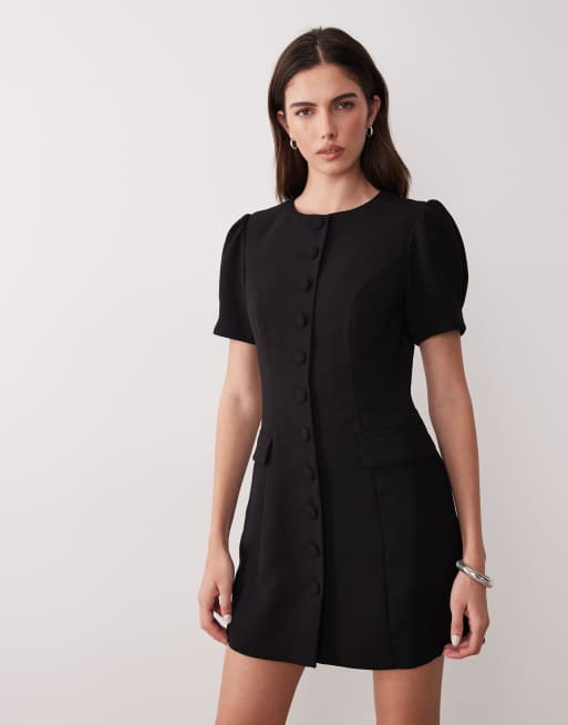 Nobody's Child - Vestito corto sartoriale nero con maniche a sbuffo, 2 di 4