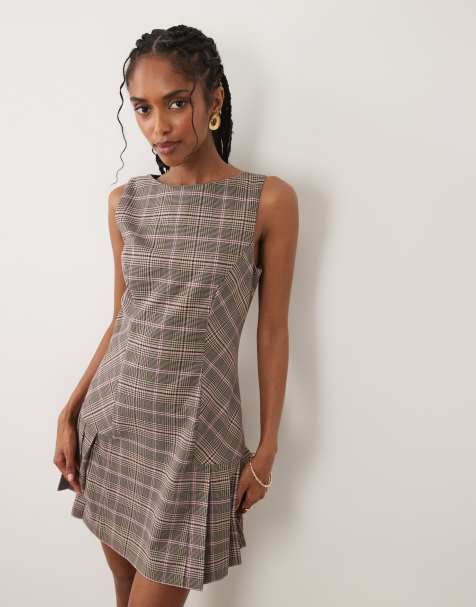 Nobody's Child - Vestito corto sartoriale senza maniche stile kilt rosa a quadri - view 1