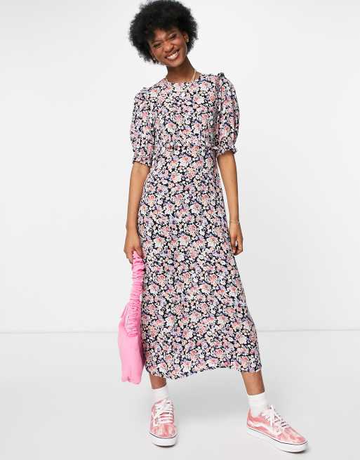 Nobody's Child - Vestito da giorno midi accollato con stampa a fiori scuri