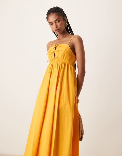 Nobody's Child - Vestito midi a trapezio arancione con spalline sottili - view 1