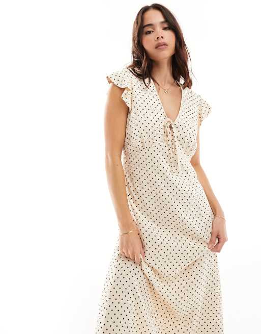 Nobody's Child - Vestito midi crema a pois con allacciatura, 2 di 4