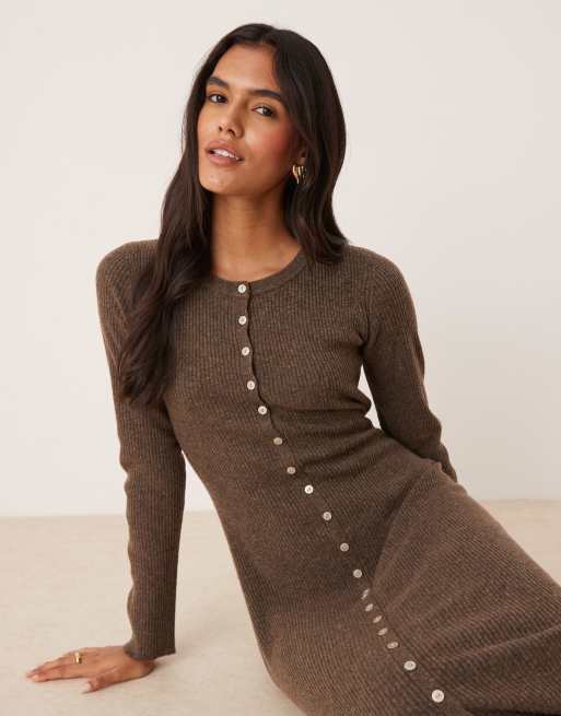 Nobody's Child - Vestito midi in maglia beige con bottoni, 2 di 4