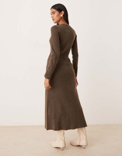 Nobody's Child - Vestito midi in maglia beige con bottoni, 4 di 4