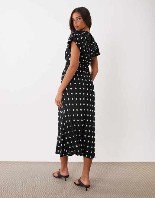 Nobody's Child vestito midi sbieco con maniche a palloncino e pois neri, 4 di 4