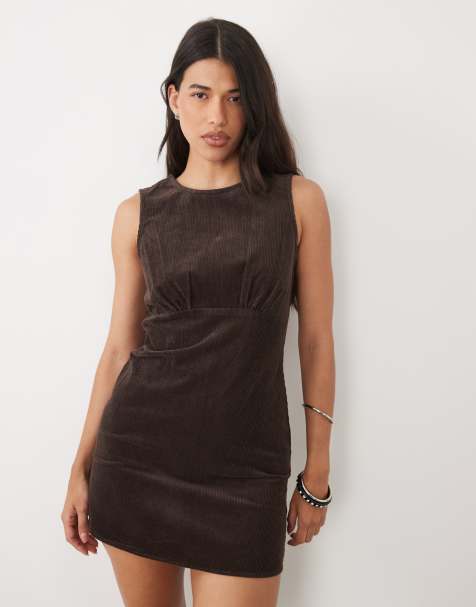 Nobody's Child Vicky cord sleeveless mini dress in chocolate - view 1