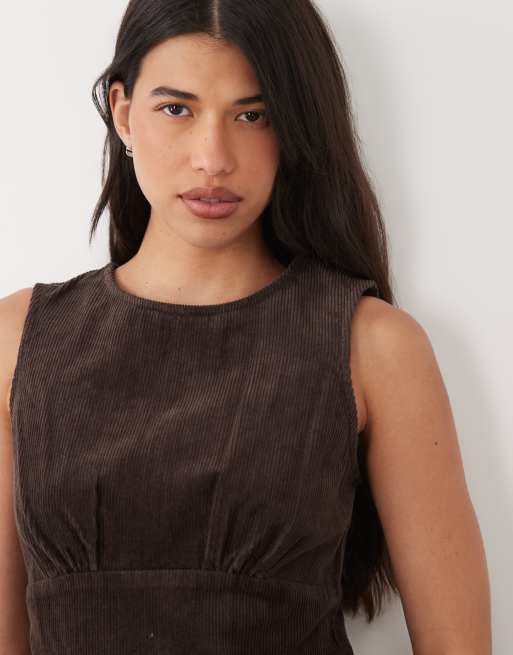 Nobody's Child Vicky cord sleeveless mini dress in chocolate, 3 of 4