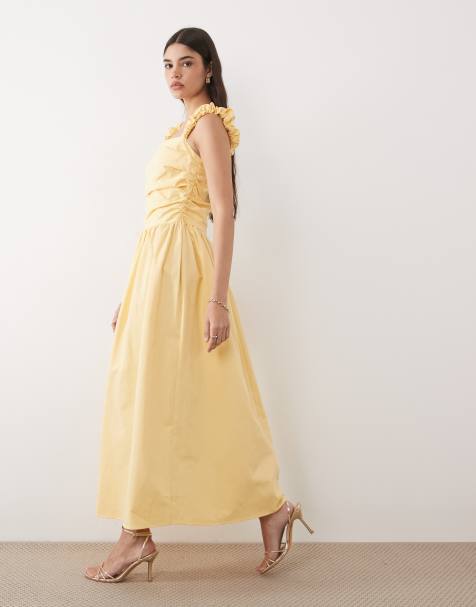 Nobody's Child Victoria cotton ruched bodice twist strap maxi dress in yellow - view 1