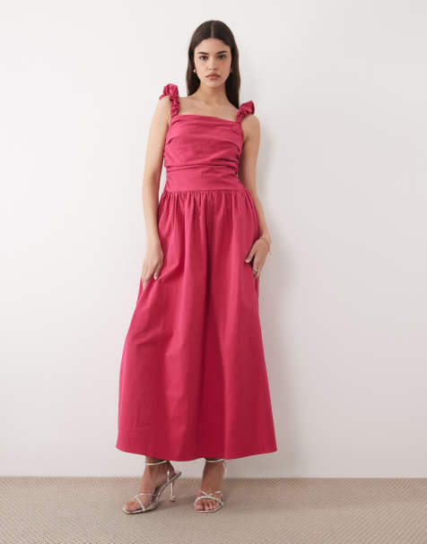 Nobody's Child - Victoria - Robe longue en coton avec corsage froncé et bretelles torsadées - Rose - view 1