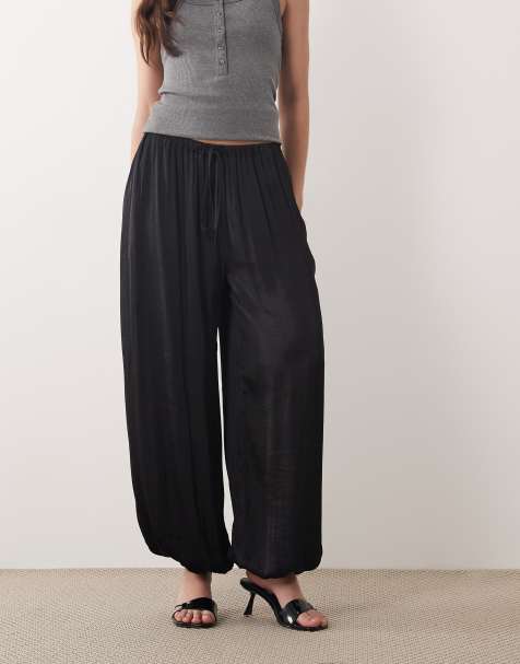 Nobody's Child Vida satin tie waist balloon trousers in black