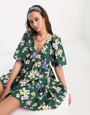 Nobody's Child Vienna balloon sleeve mini dress in oversized floral | ASOS