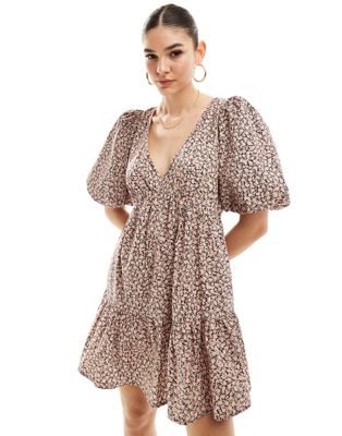 Vienna puff sleeve mini dress in ditsy floral-Multi