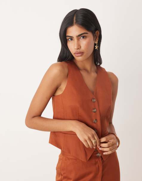 Nobody's Child Vinnie V-neck vest in rust - part of a set - view 1