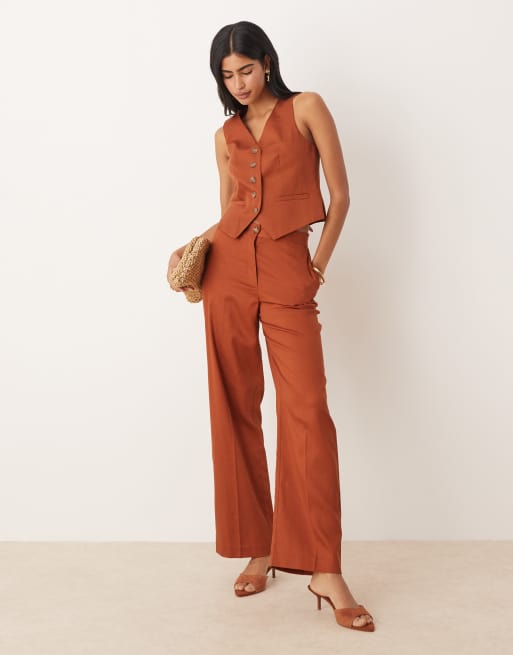 Nobody's Child Vinnie v-Neck waistcoat co-ord in rust, 4 of 4