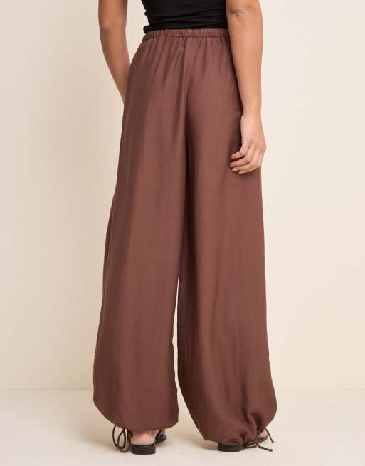 Nobody's Child - Violet - Pantalon bouffant en lin mélangé avec taille élastique - Chocolat, 3 de 4